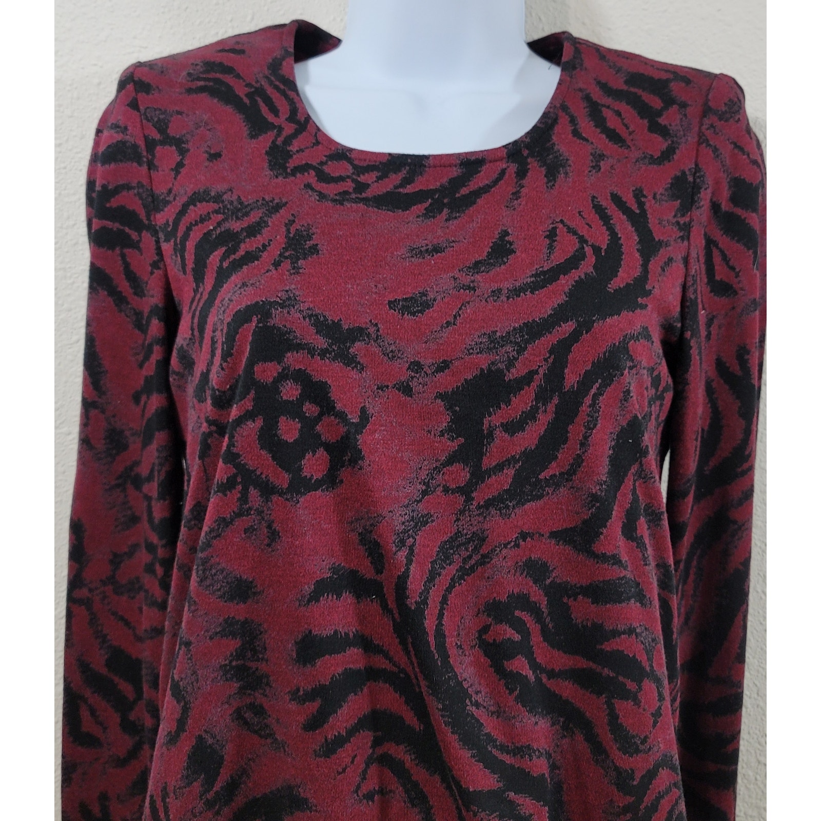 Karin Stevens Burgundy Black Geo Print 2 Piece A Line Dress Set 8P Lightweight