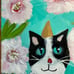“Cat & Peonies an Original Art Acrylic Painting Cat 10”x8” On Canvas