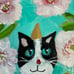 “Cat & Peonies an Original Art Acrylic Painting Cat 10”x8” On Canvas