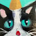 “Cat & Peonies an Original Art Acrylic Painting Cat 10”x8” On Canvas
