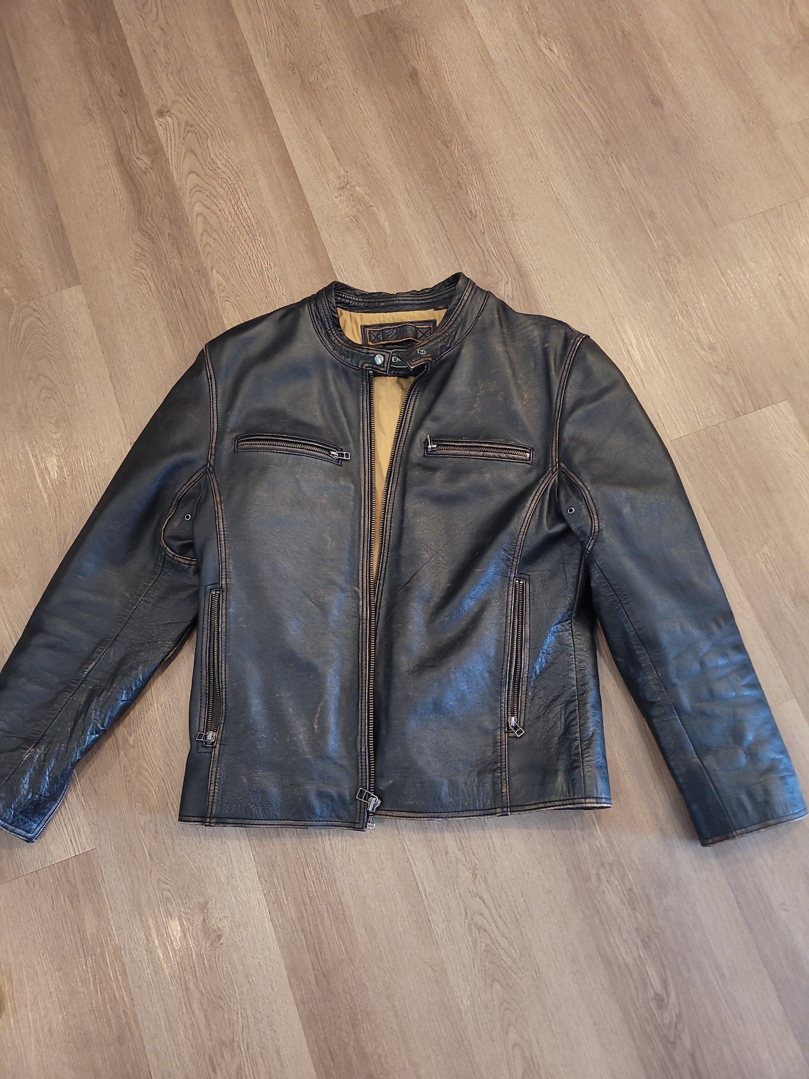 Overland Cuervo Retro Motorcycle Moto Jacket. XL sheepskin