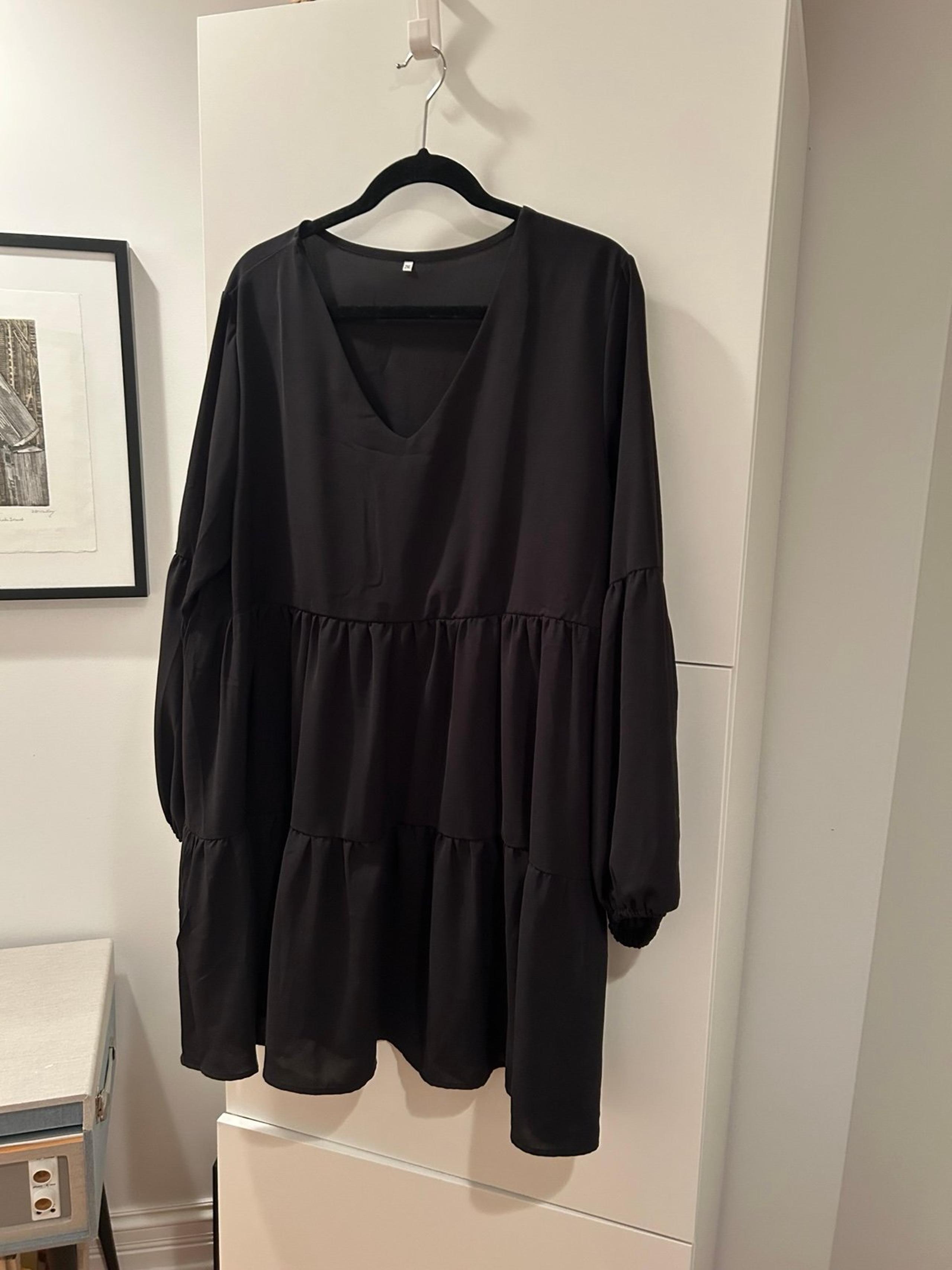 Black V Neck Tiered Dress - 2X