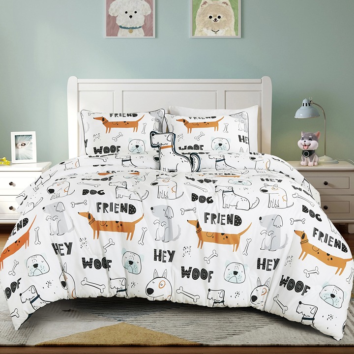 ESCA Woof Friends Kids Comforter Set with Dog Toy Throw Pillow - Full/Queen Size