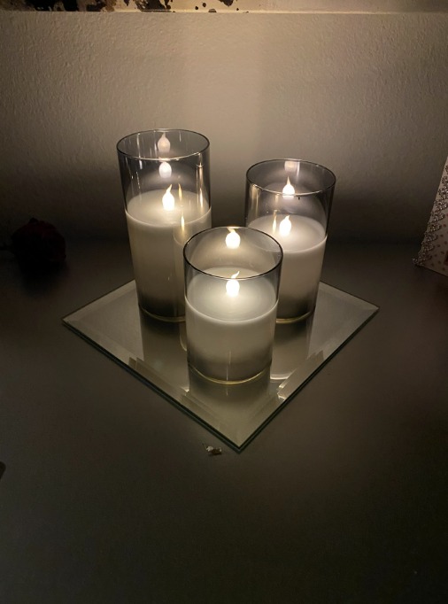 Gray Glass Battery Operated Flameless Led Candles with 10-Key Remote
