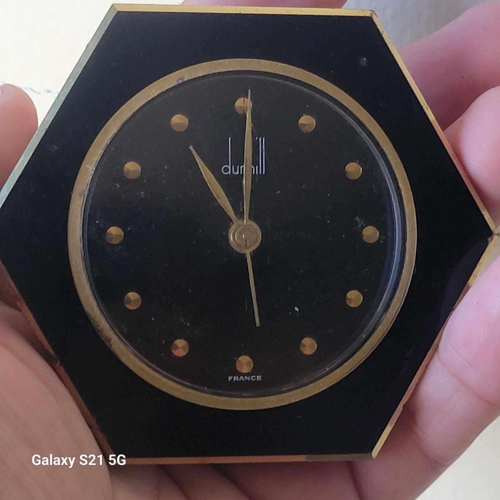 Vintage DUNHILL Travel Desk Clock POLY Shape Wind Up France Mechanical RARE