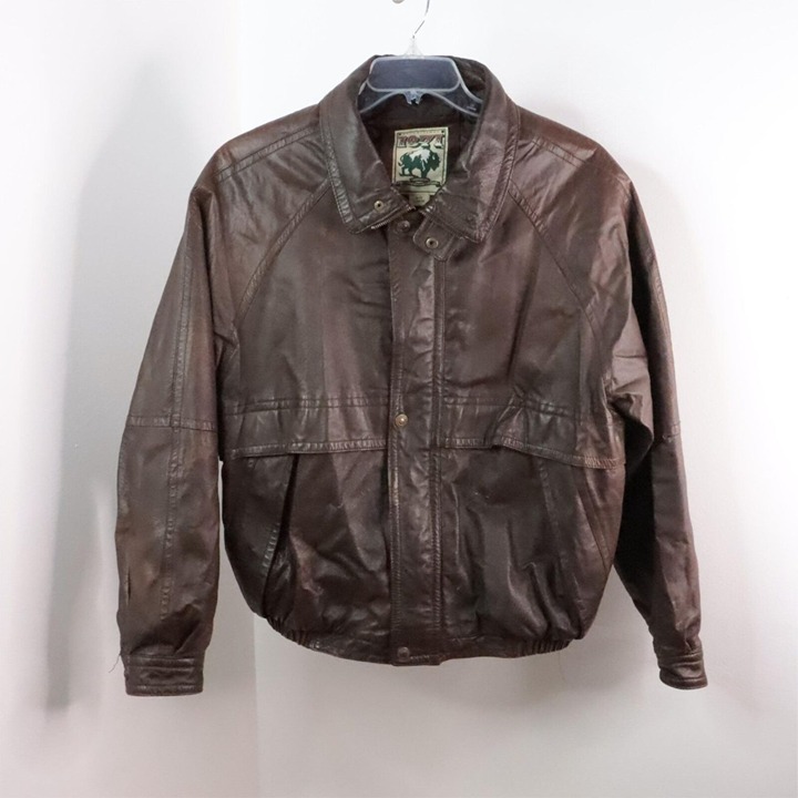 Vintage Gordon & Ferguson Men's L Brown Distressed Leather Bomber Coat Jacket