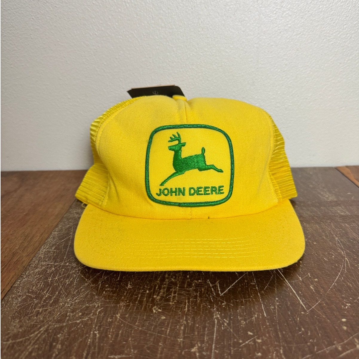 John Deere VINTAGE 90s Yellow Green Trucker Hat Adjustable One Size Fits All