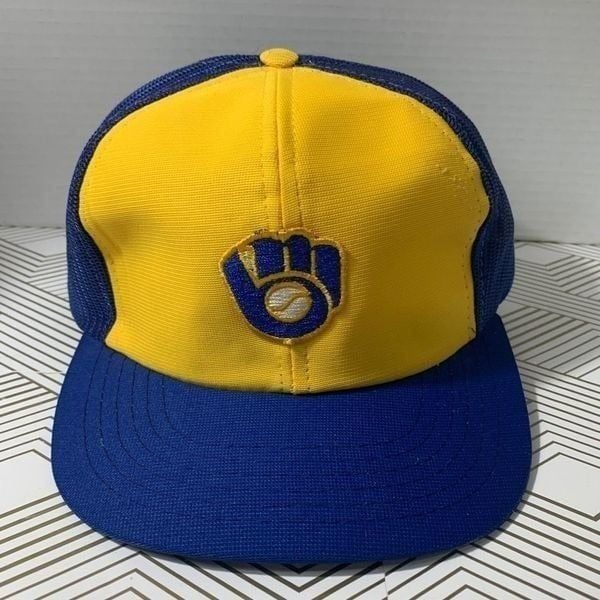 Vintage 80s Milwaukee Brewers MLB Baseball Cap Hat M/L Mesh SnapBack Trucker