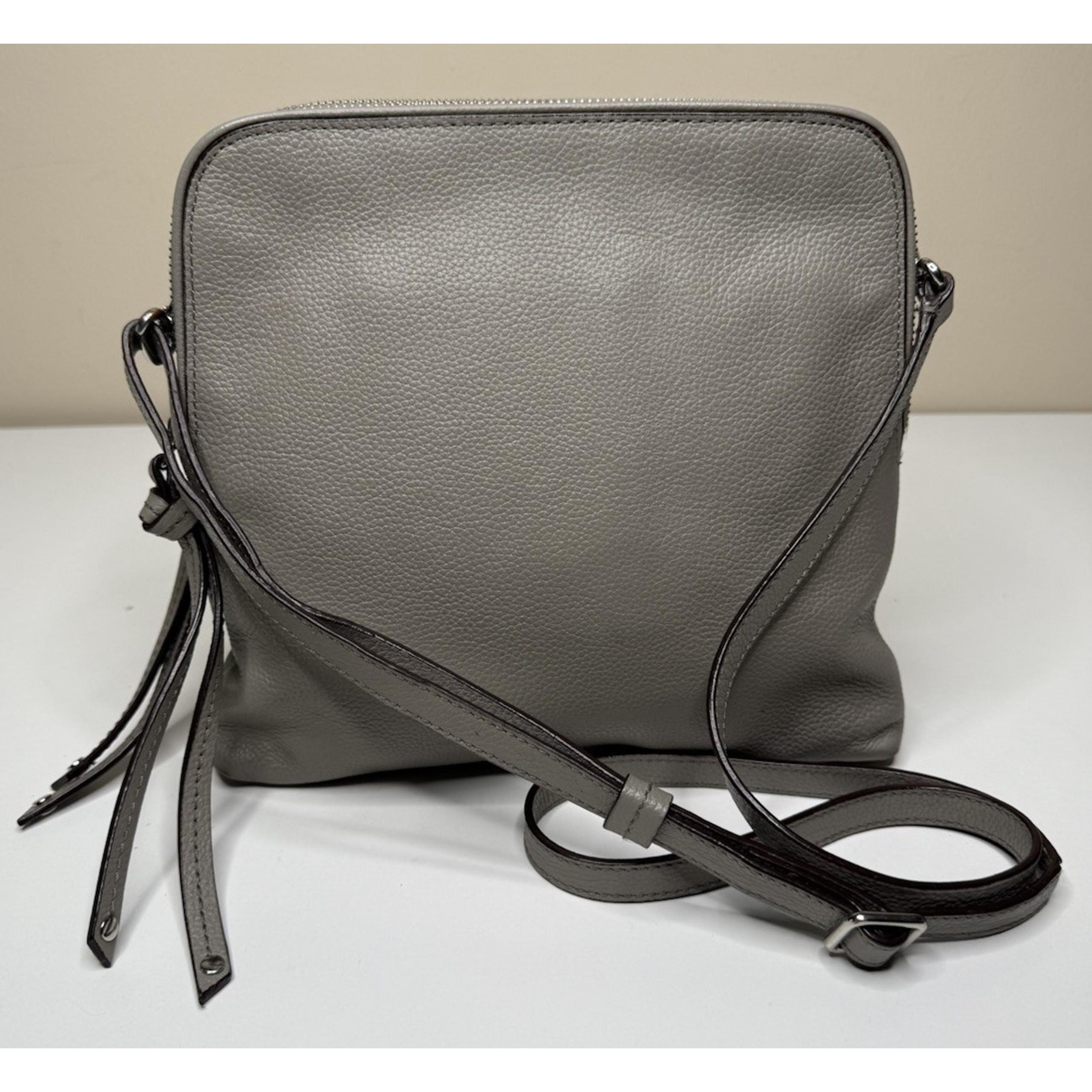 Banana Republic Double Pouch Crossbody Gray Leather Adjustable Strap Lined Bag