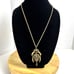 VTG CROWN & LION SHIELD/CREST PENDANT W/FAUX PEARLS & RED STONES 24 CHAIN UNSIG