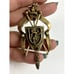 VTG CROWN & LION SHIELD/CREST PENDANT W/FAUX PEARLS & RED STONES 24 CHAIN UNSIG