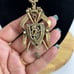 VTG CROWN & LION SHIELD/CREST PENDANT W/FAUX PEARLS & RED STONES 24 CHAIN UNSIG
