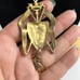 VTG CROWN & LION SHIELD/CREST PENDANT W/FAUX PEARLS & RED STONES 24 CHAIN UNSIG