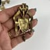 VTG CROWN & LION SHIELD/CREST PENDANT W/FAUX PEARLS & RED STONES 24 CHAIN UNSIG