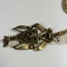 VTG CROWN & LION SHIELD/CREST PENDANT W/FAUX PEARLS & RED STONES 24 CHAIN UNSIG