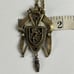 VTG CROWN & LION SHIELD/CREST PENDANT W/FAUX PEARLS & RED STONES 24 CHAIN UNSIG