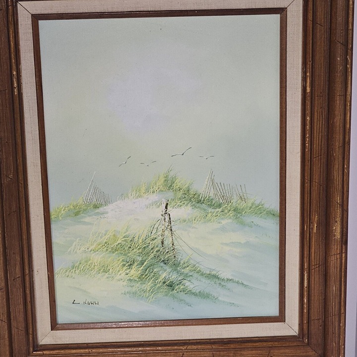 Original Signed Oil Painting- Oceanside Sand Dunes - L.H. Kohn Framed 21 x 17.5