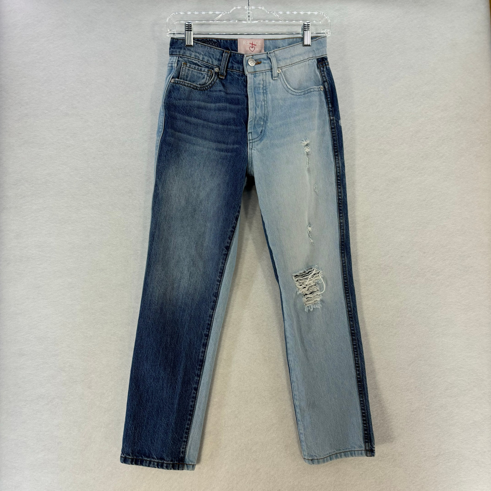 Revice Jeans Two Tone Colorblock Distressed Straight Leg Jeans size 25