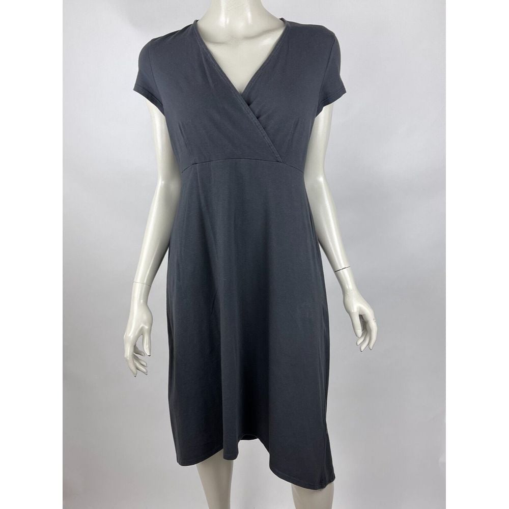 Eileen Fisher Organic Cotton A-line Dress Women S V-neck Short Sleeve Stretch