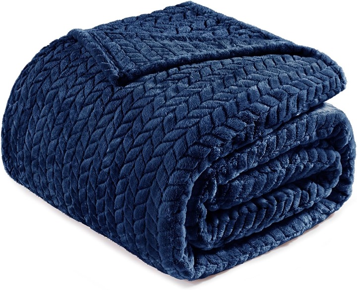 Blue Fleece Queen Size Blanket for Bed, 90x90 Inches