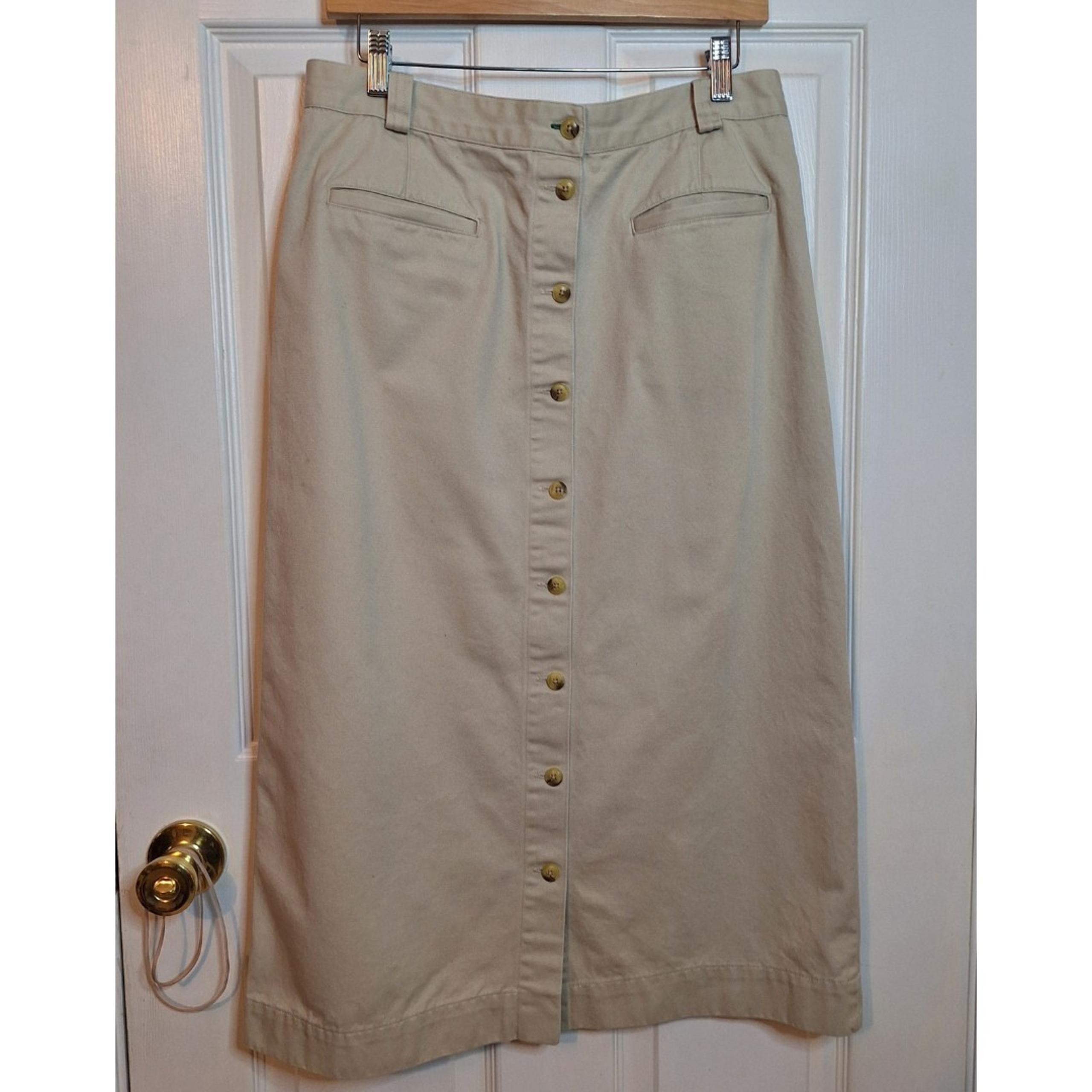Tommy Hilfiger Vintage Tan Khaki Button Down Midi Skirt Y2K Preppy Modest Sz 14