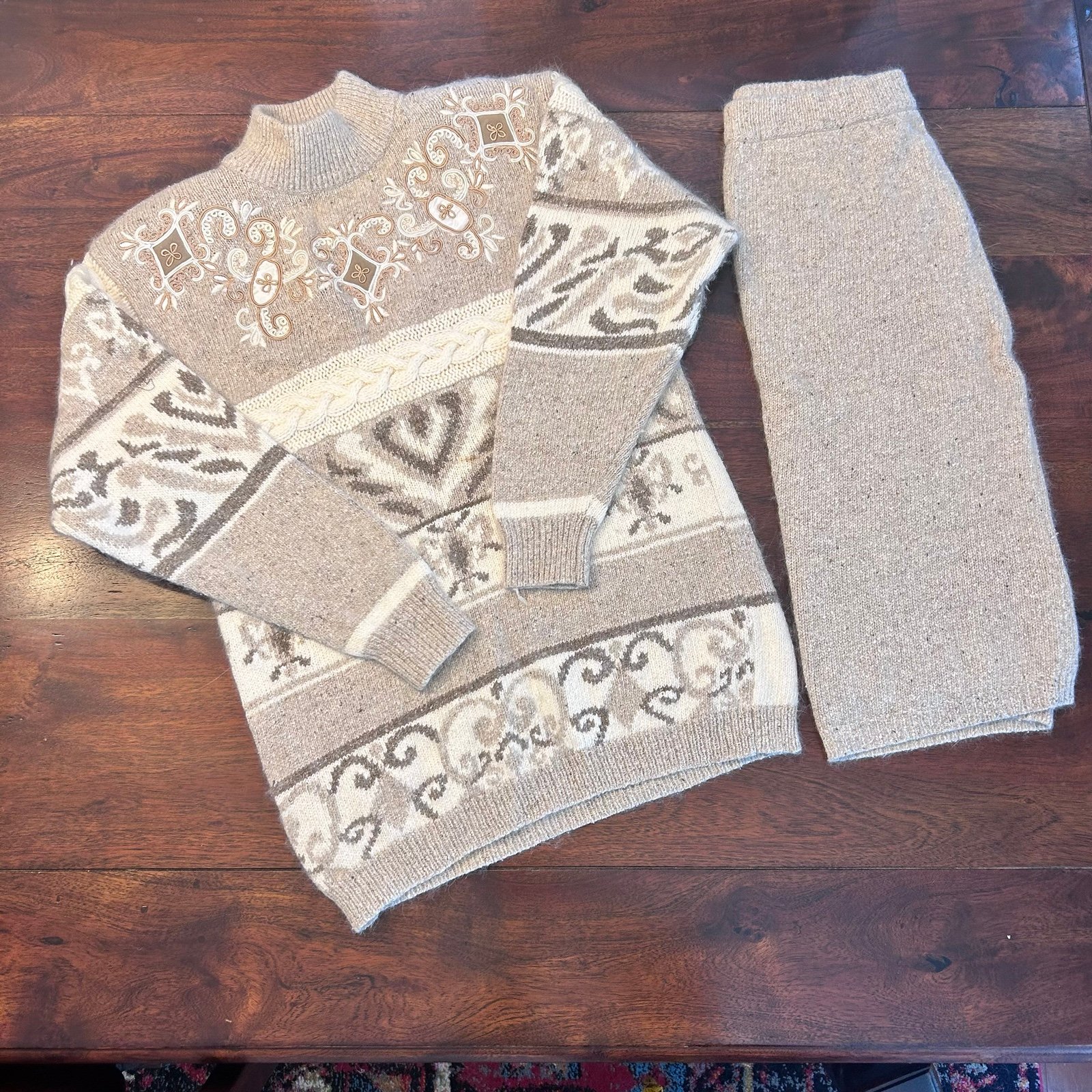 IB Diffusion Silk Angora Lambswool Natural Sweater Skirt Set