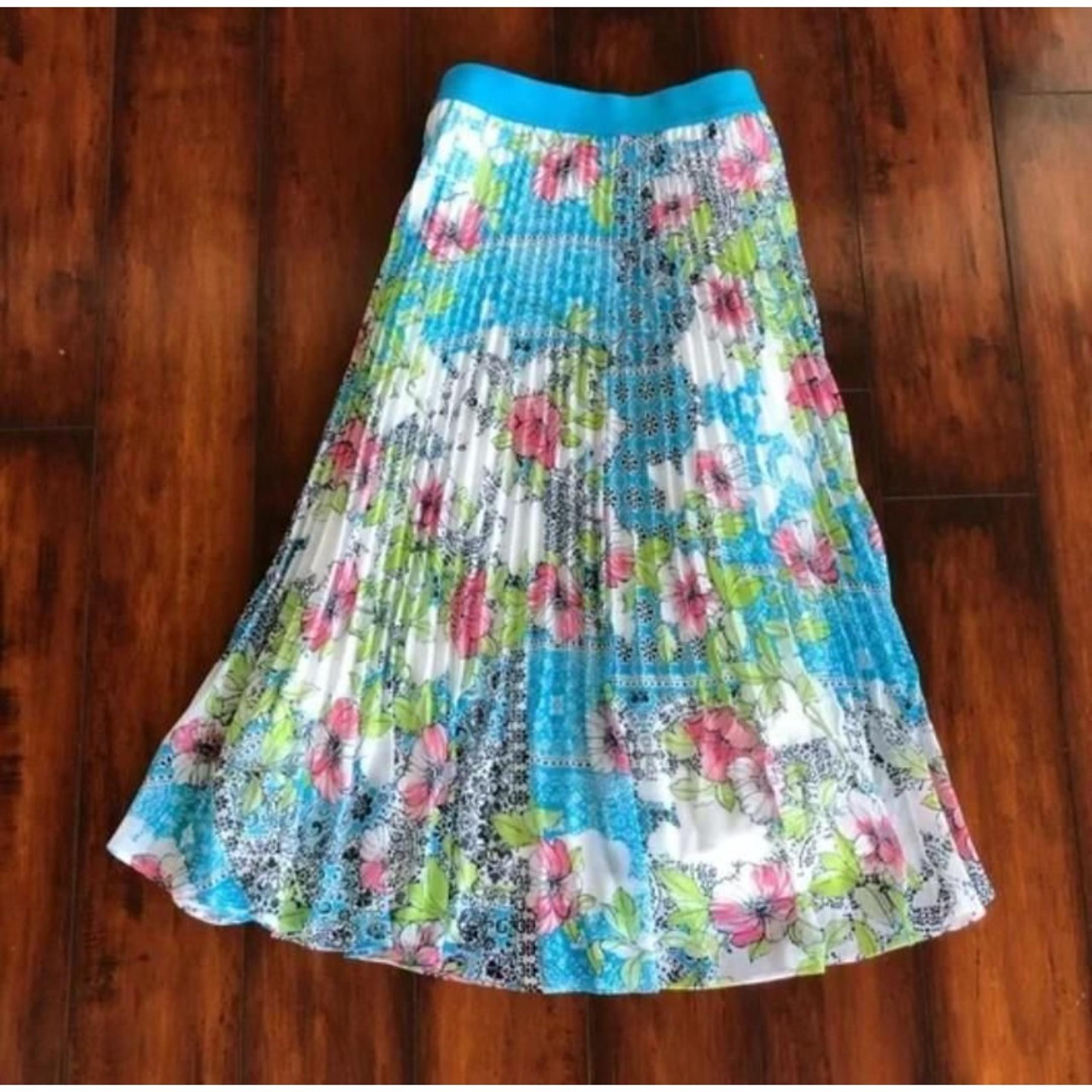 RUBY RD Colorful Plus Sz 1X Church Office Pleated Elastic Waist Skirt NEW NWT