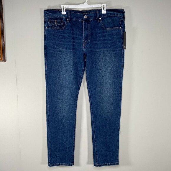True Religion Rocco Relaxed Skinny Denim Jeans Men's 38 Blue Pocket Flaps NWT
