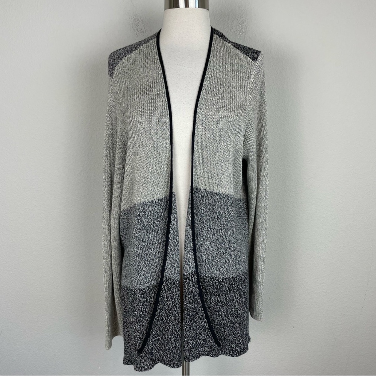 Eileen Fisher Black Gray Wool Linen Cardigan Sweater 2X