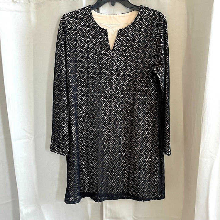 Coolibar Womens Swim Cover Up Small Black UPF 50+ Lace Overlay Beachy 16868