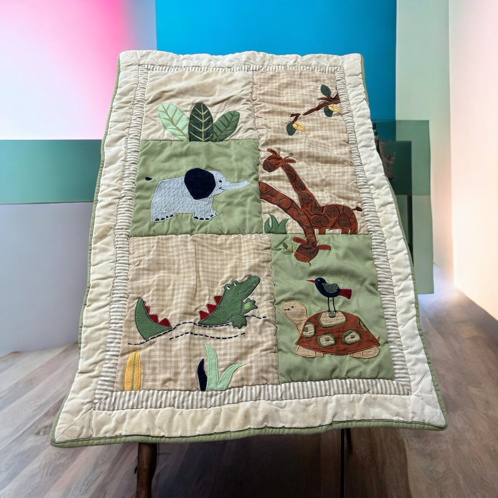 Circo Safari Jungle Embroidered Nursery Quilt / Wall Decor Giraffe Elephant Bird