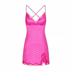 NWT Skims Jacquard Slip Dress Hot Pink Lace Logo : Size EXTRA Small