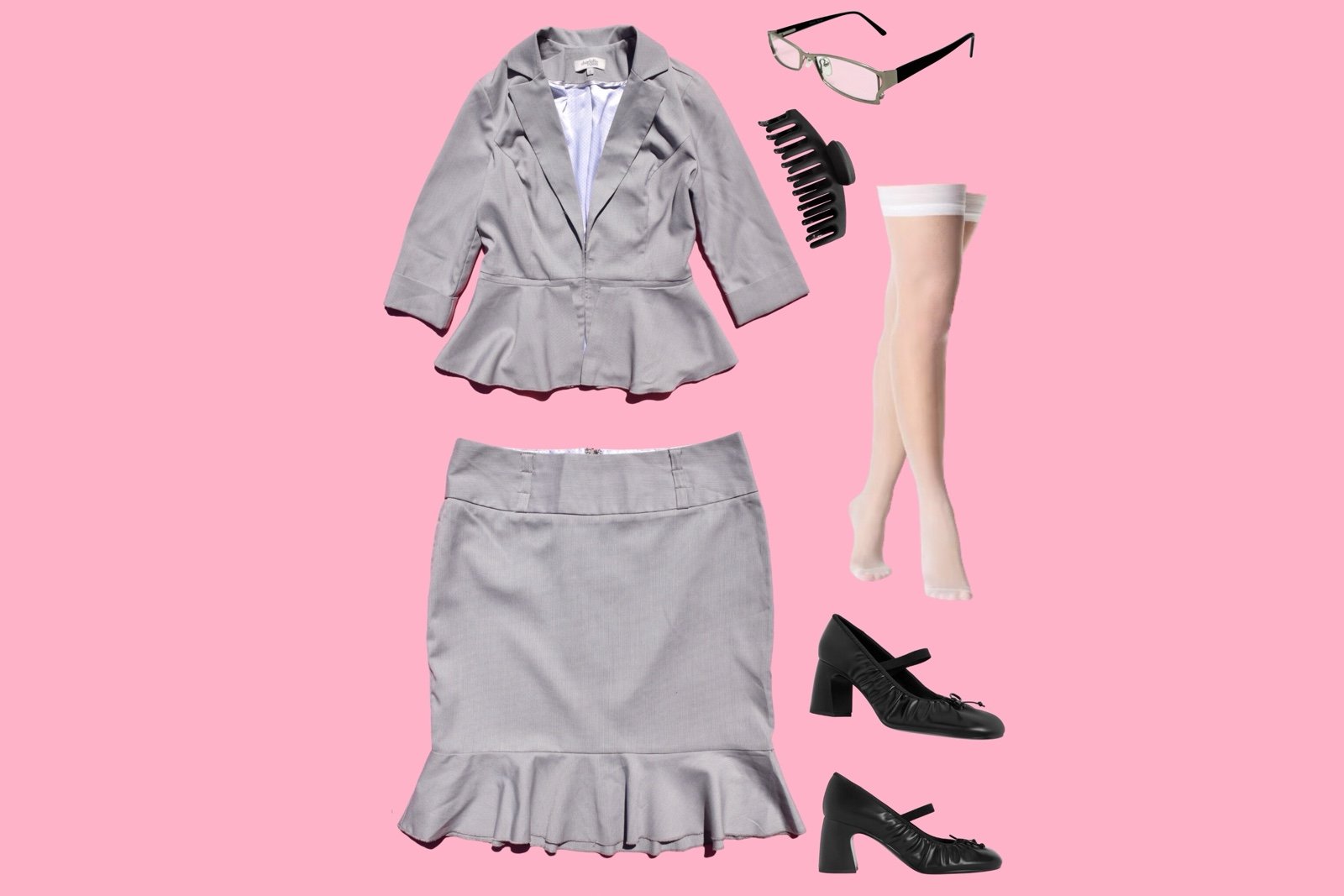 Y2k 2000s Women's Grey Peplum Suit Set