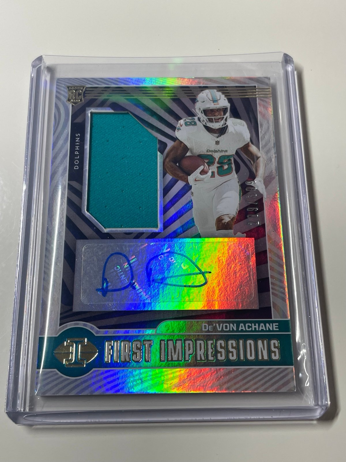 2023 Illusions De'von Achane First Impressions RC Rookie Jersey Auto /399 Miami