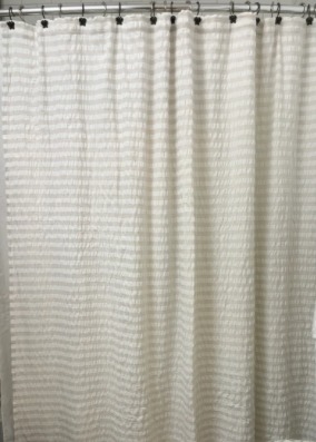 Vintage ivory tan stripes fringe shower curtain and 12 butterfly hooks