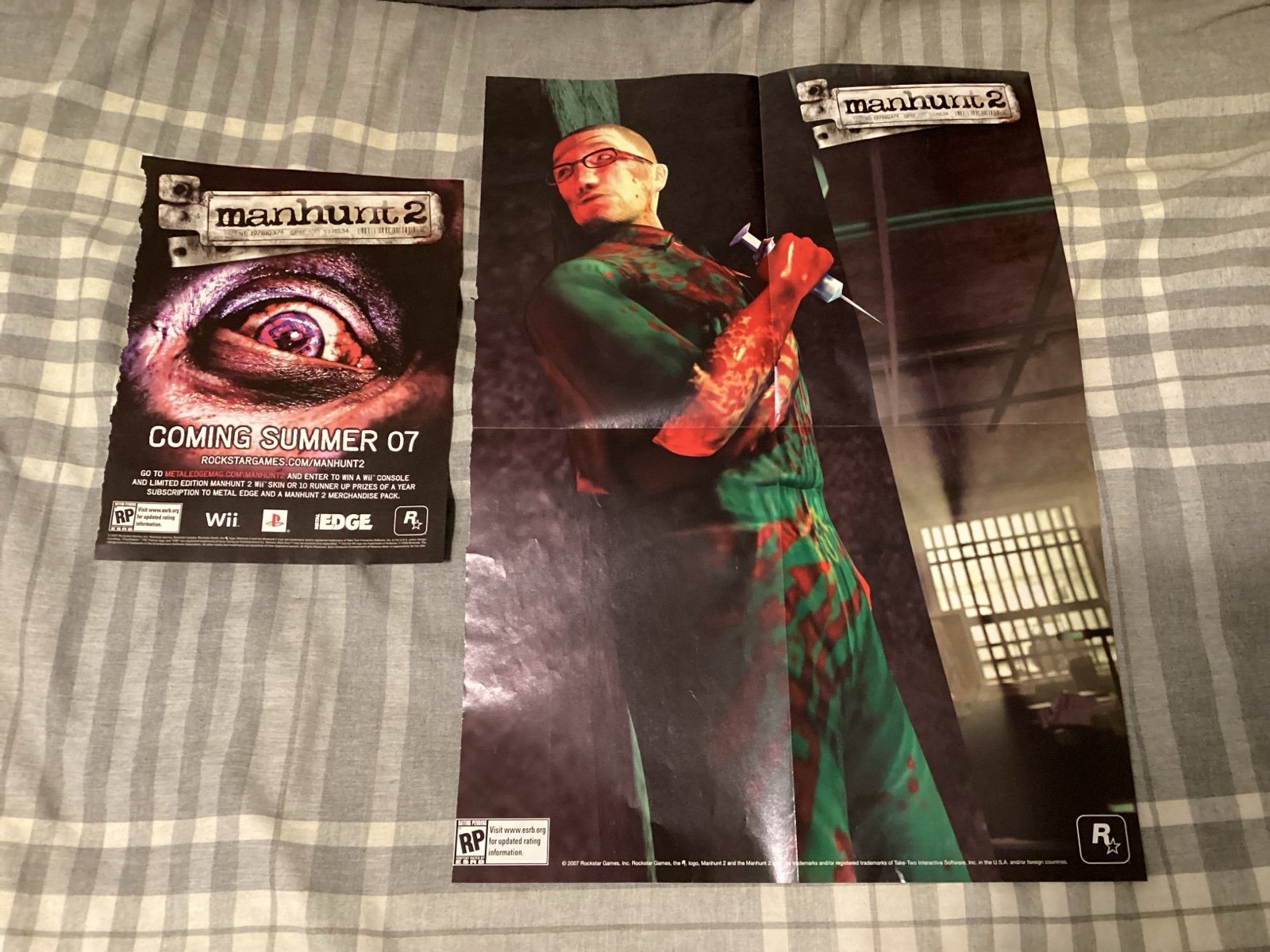 MANHUNT 2 BIG DOUBLE SIDED POSTER 15x21 & 8x10 ADVERTISEMENT PAGE PLAYSTATION 2!