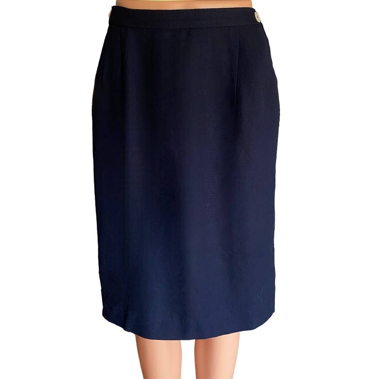 CHRISTIAN DIOR Vintage Navy Blue Pleated Skirt Separates Pockets ~ Size 14