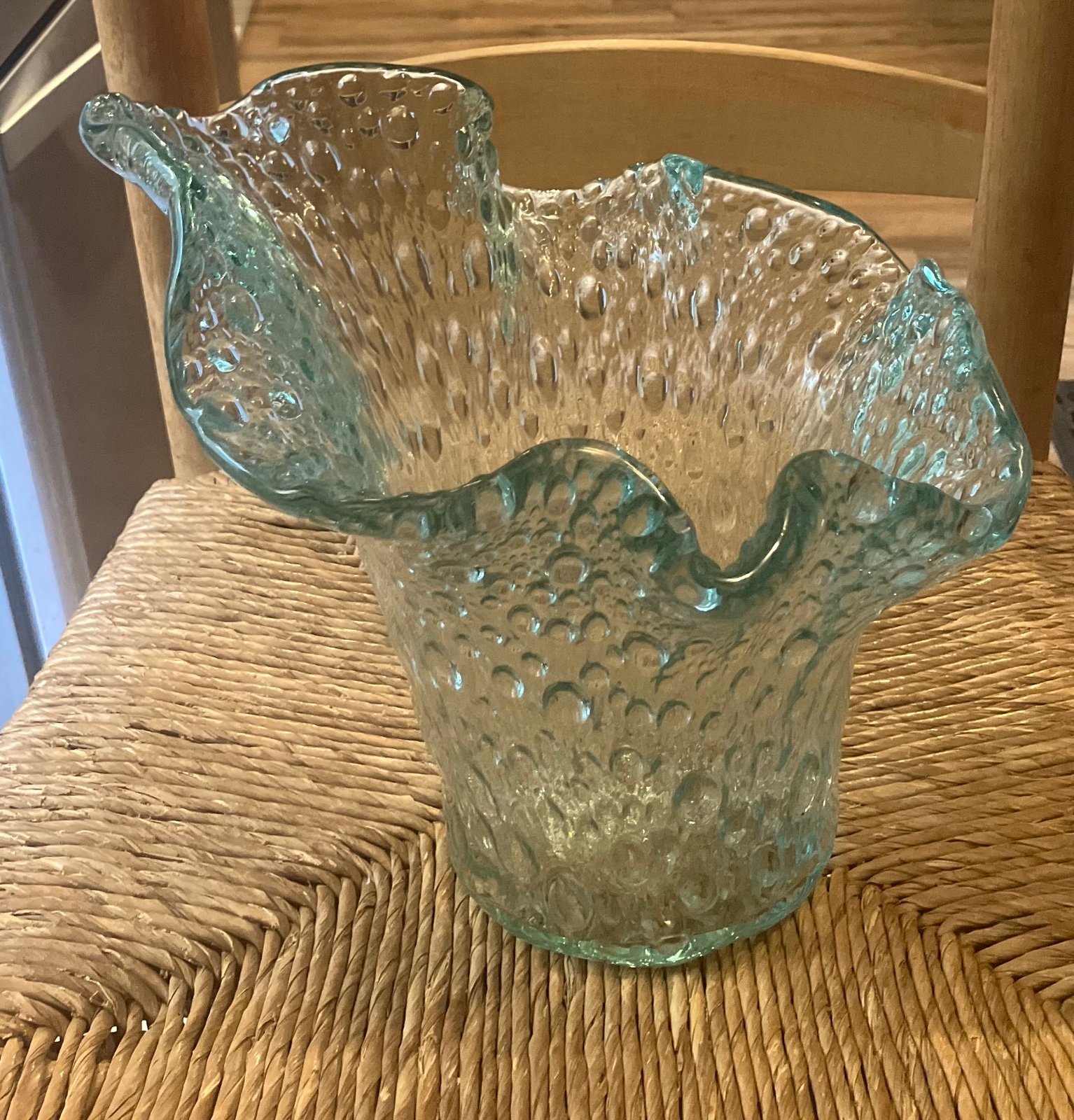 Vintage Large Aqua Art Glass Vase