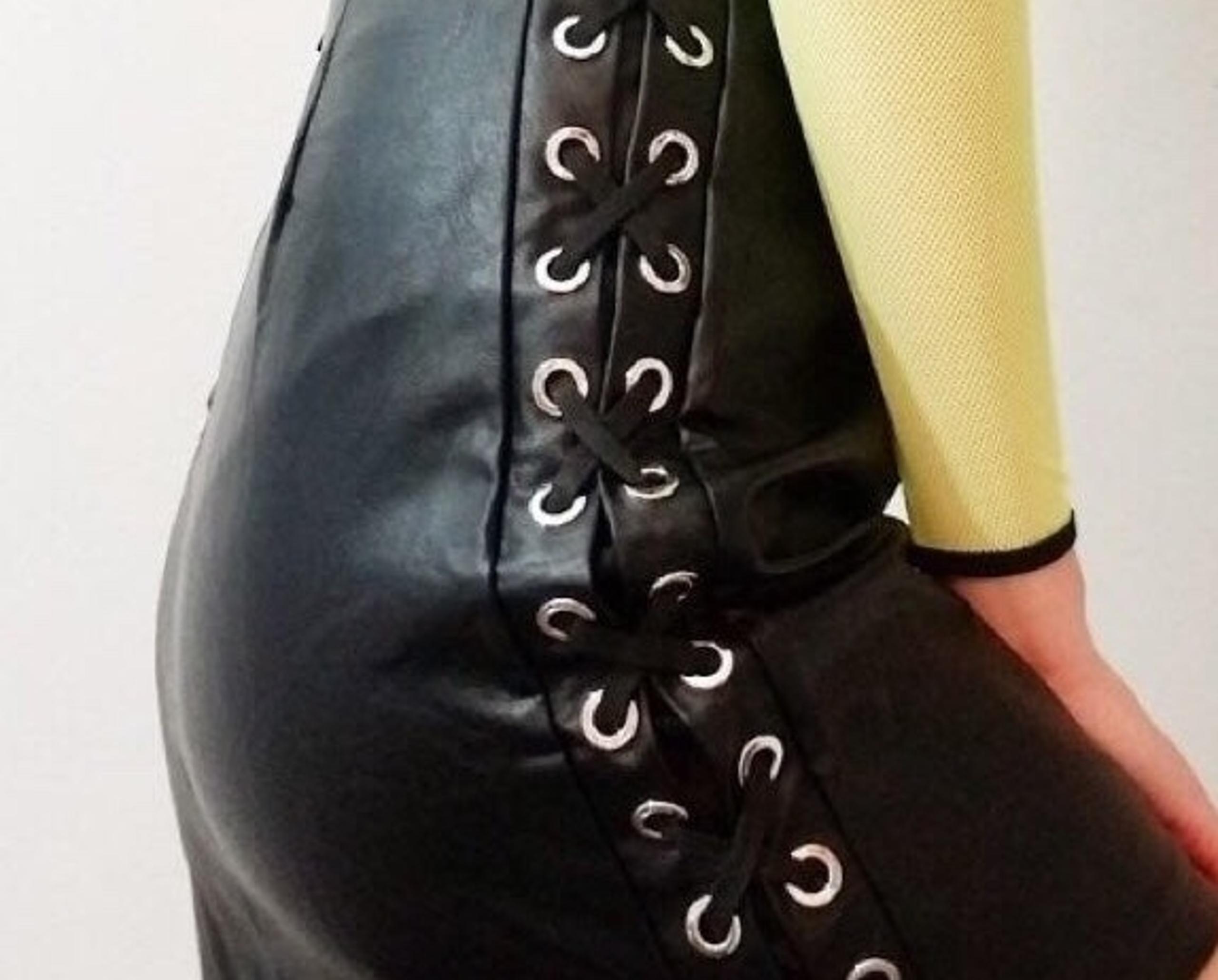 LF SEEK the label black Vegan faux Leather Lace Up Mini Skirt