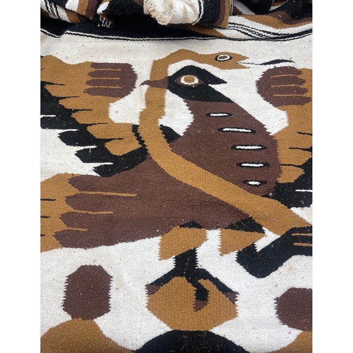 woven rug tapestry black white brown bird snake southwestern design 4x6.5' READ