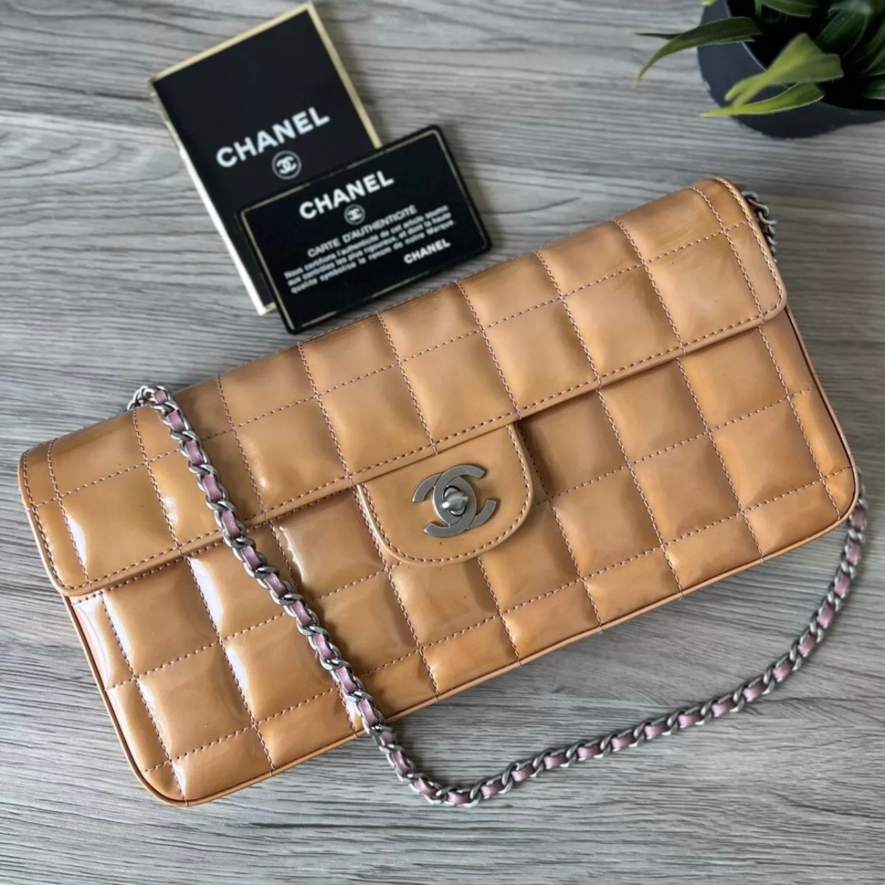 Authentic Chanel Chocolate Bar East West Flap Bag