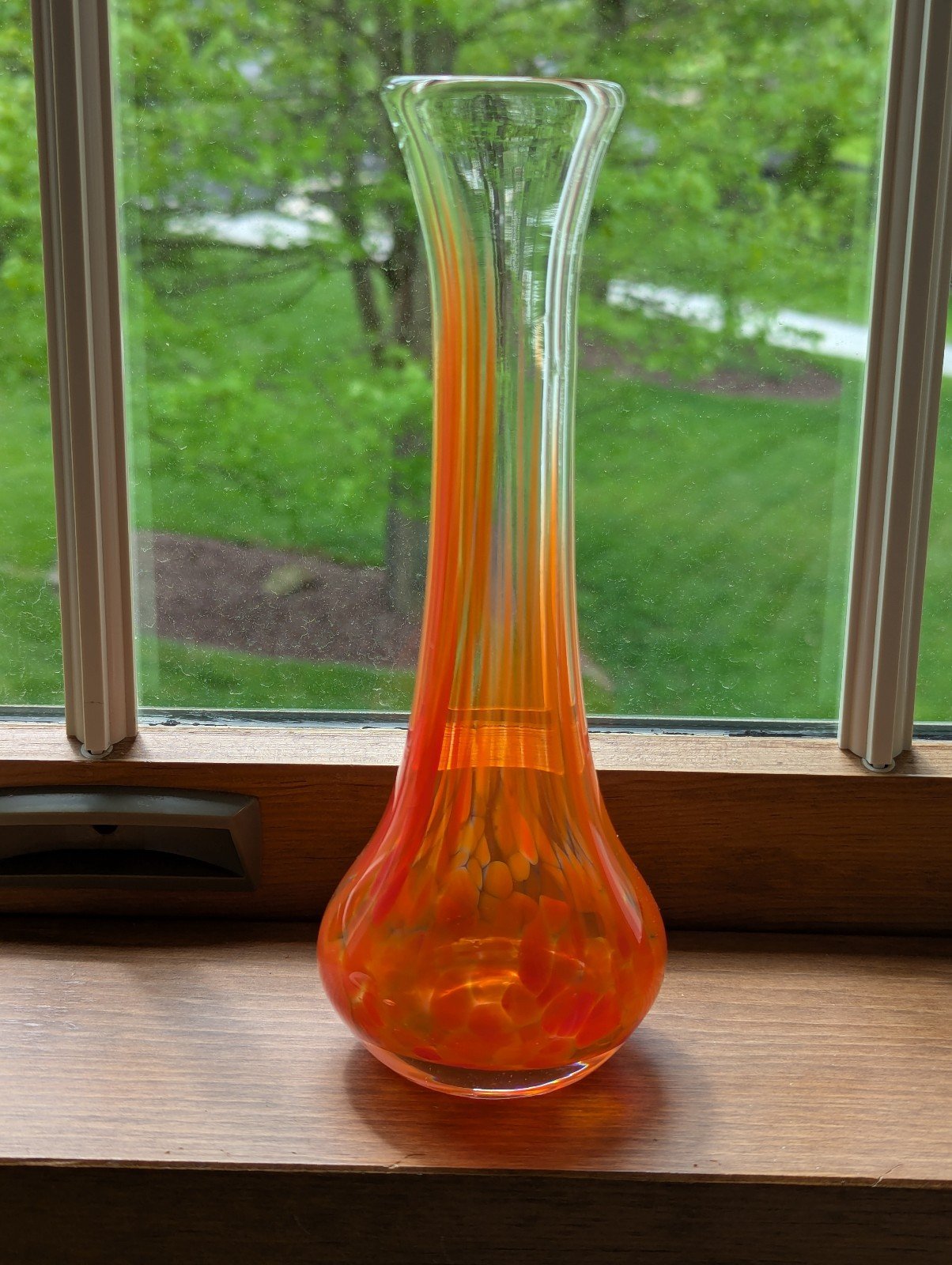 MCM Handblow Art Glass Orange Vase