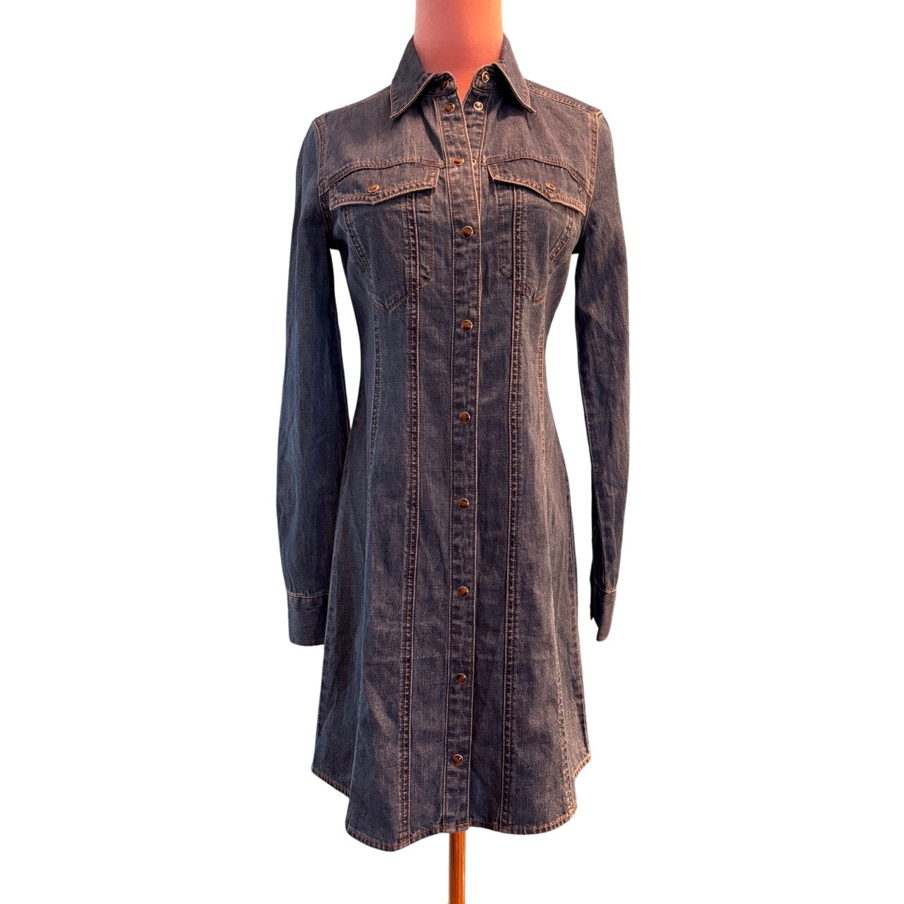 NWT Veronica Beard Tami Long Sleeve Denim Mini Shirtdress Snap Collar Cotton 0