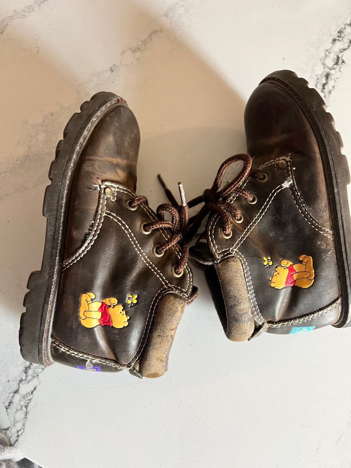 Vintage Pooh 90s leather hiking boots brown toddler kid Sz 9 boy girl neutral
