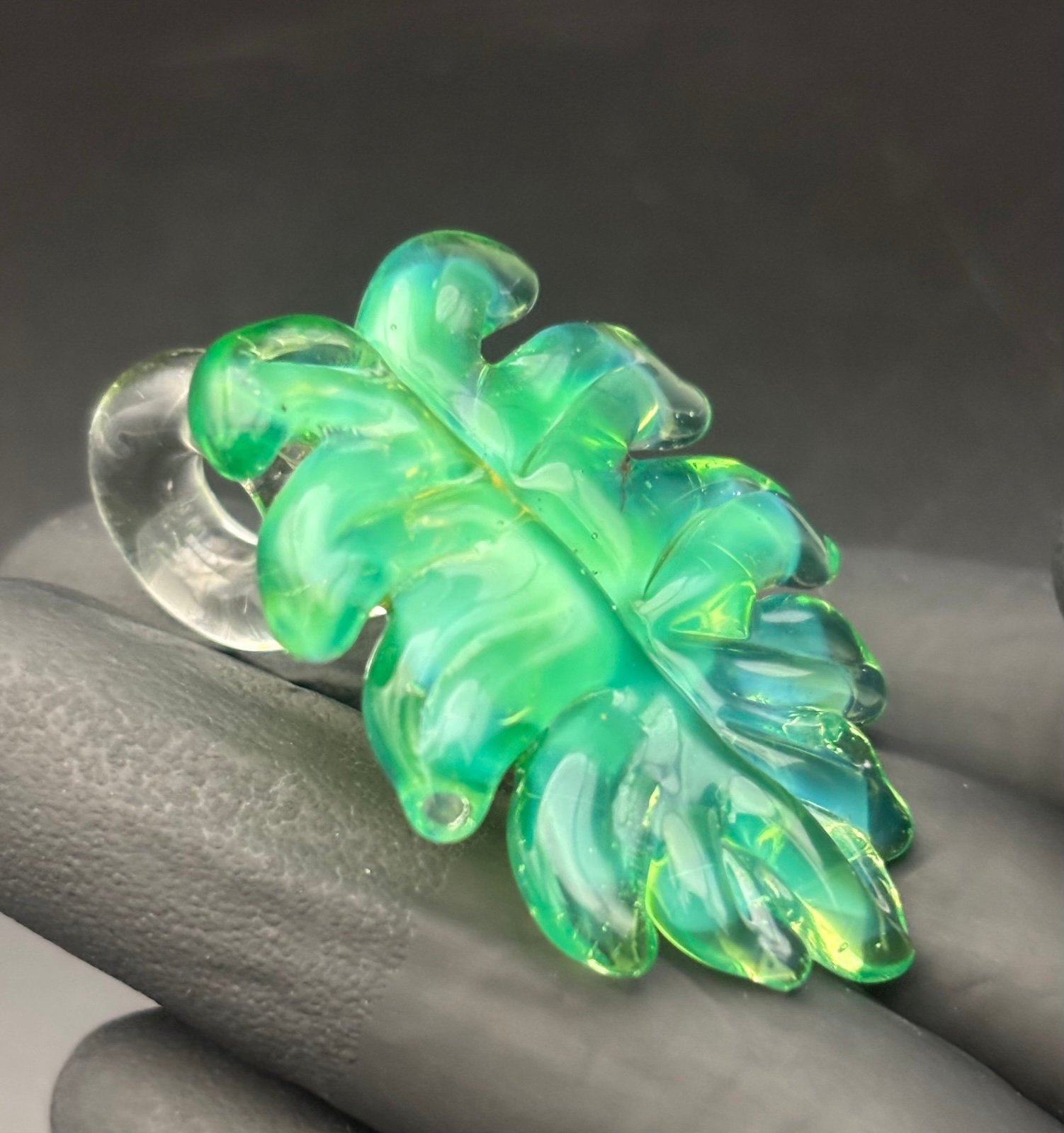 Hand Blown Glass Monstera Pendant Necklace