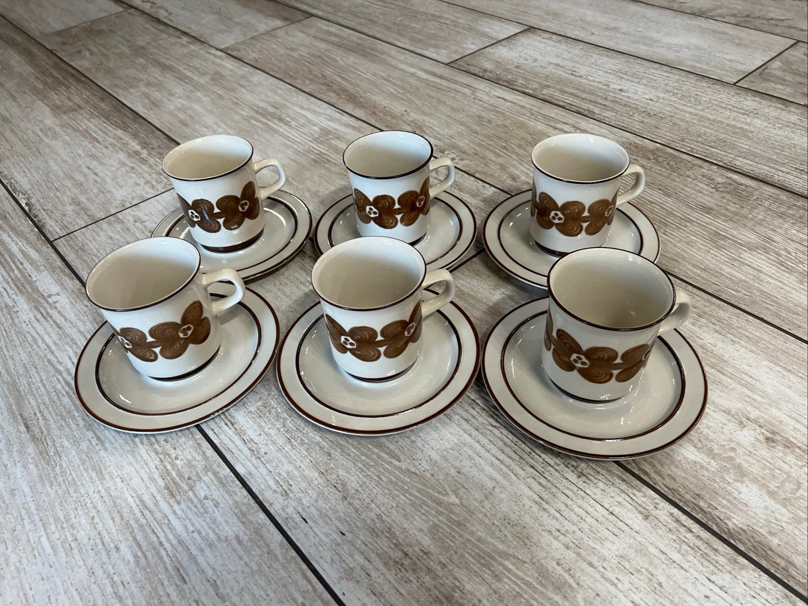 Lot Of 12 Stoneware by Sango 682 Krona Mugs & Plates Japan Brown Flower