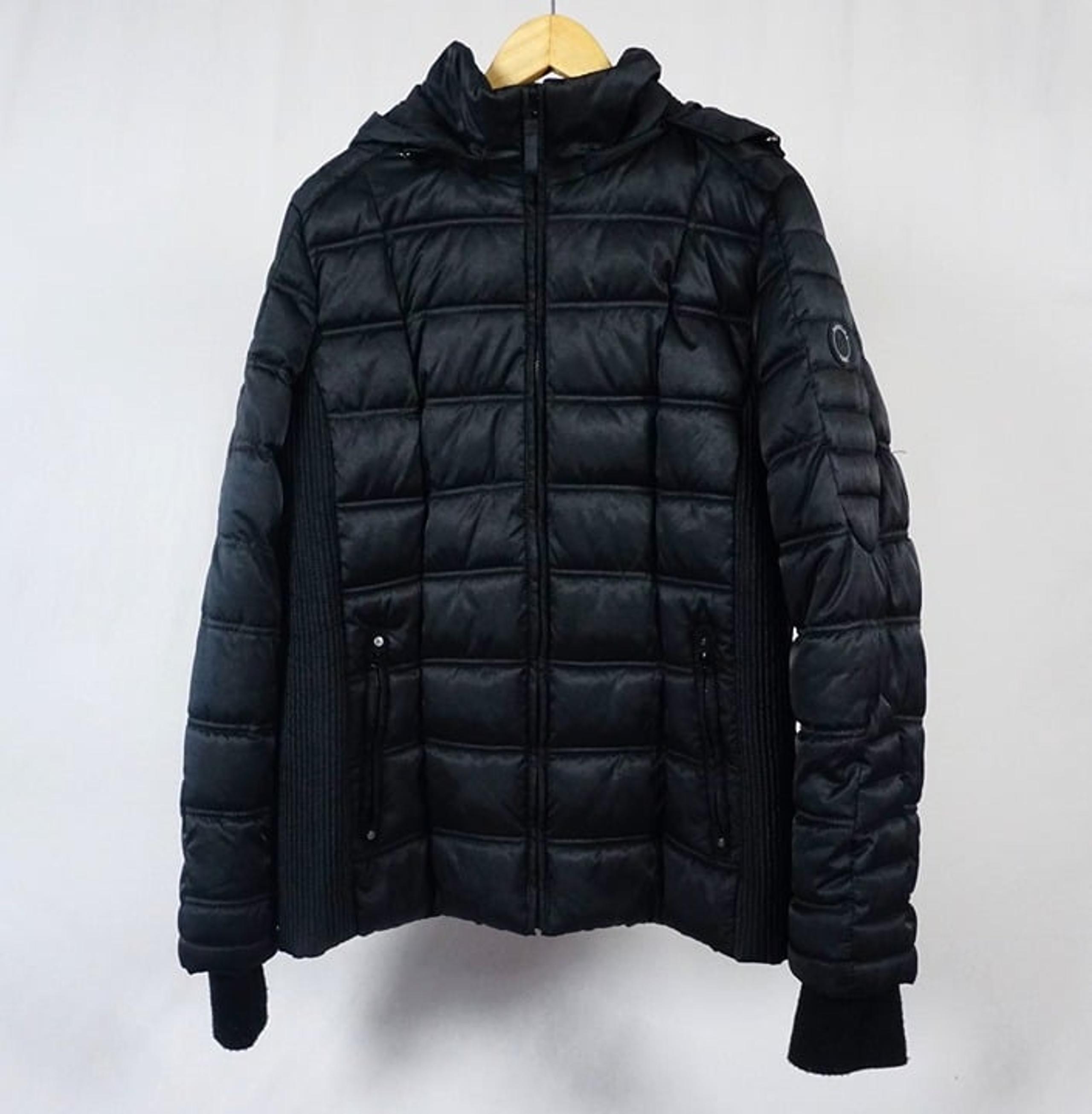 Nautica Puffer Jacket Women's XL Quilted Hooded Water Resistant Thumbholes Black