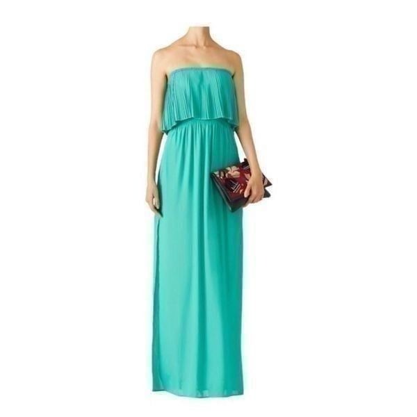 BCBGMAXAZRIA Linda emerald strapless cape neck cinched waist maxi dress