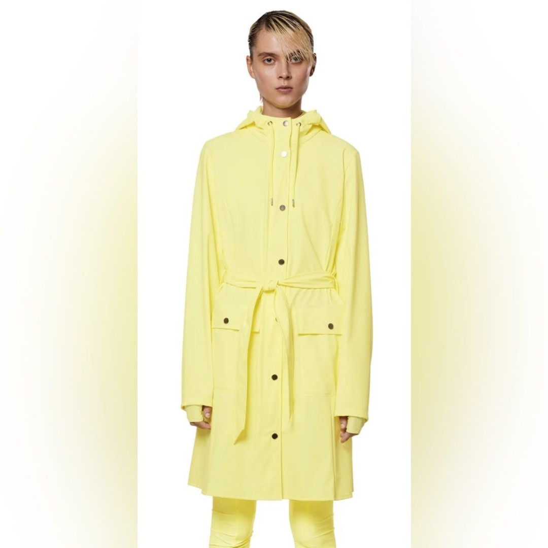 NWT Rains Curve W Belted Long Jacket in Light Yellow - Size XL