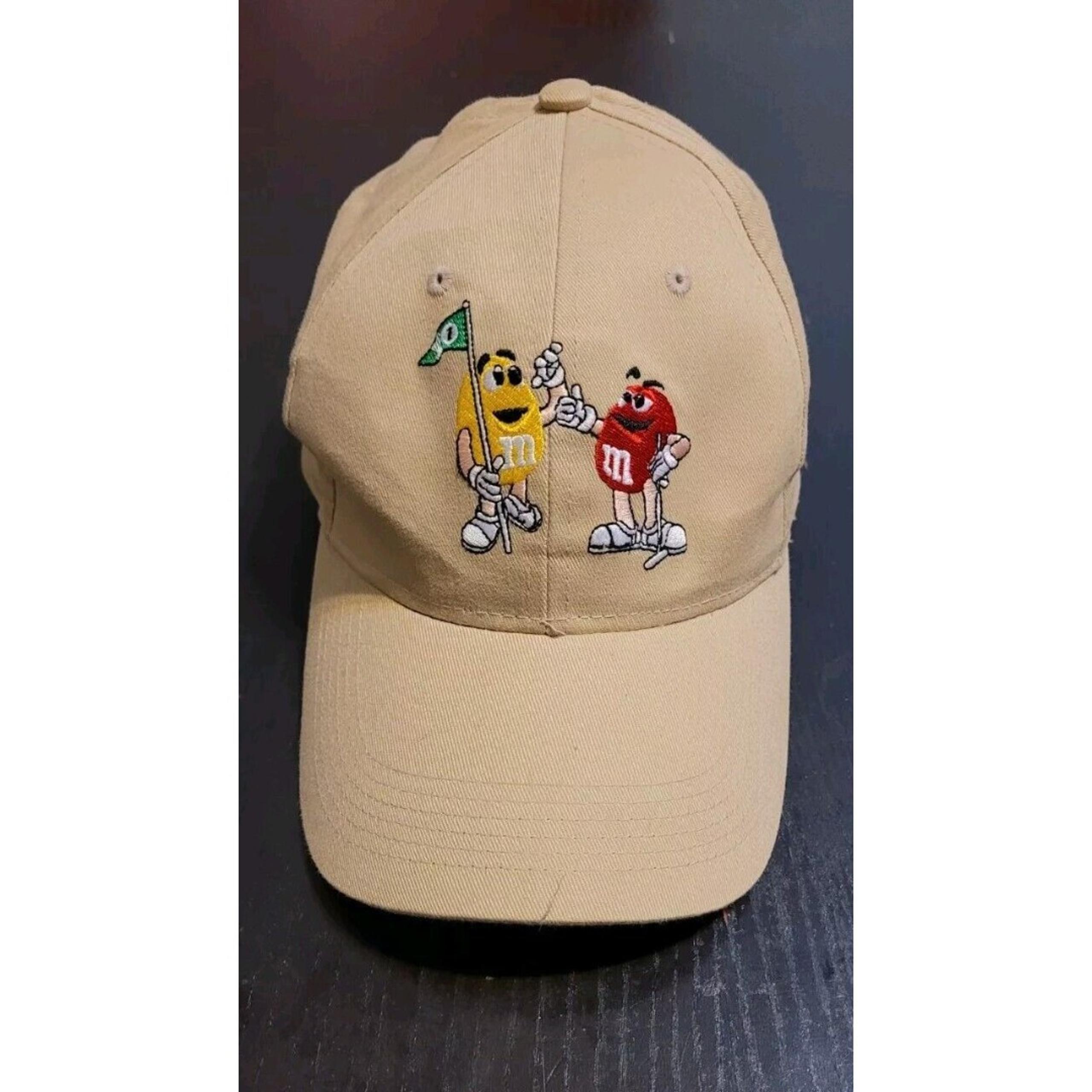 Vintage M&M's Yellow & Red Golfing Hat Planet Mars Adjustable Baseball Cap Golf